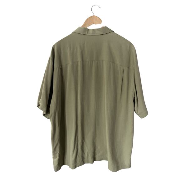 Paradise Collection Olive Green Button Down Hawaiian Washable Silk Shirt Mens XL - Picture 2 of 3